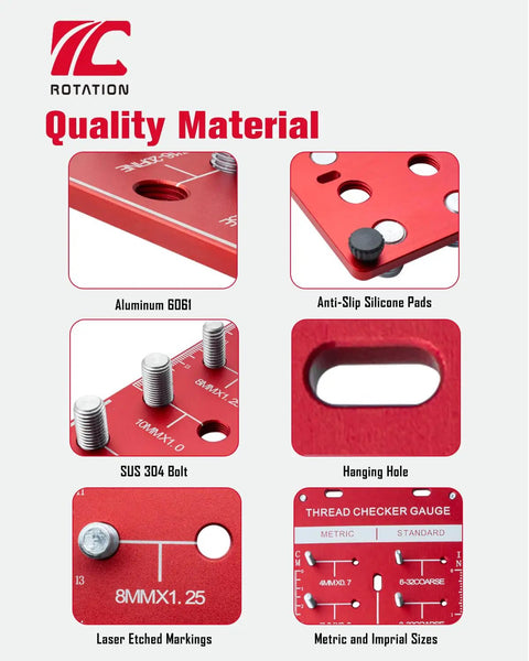 Stainless Steel Thread Gauge Kit For Nuts And Bolts ANSI Class 2B Go No Go Bolt Size And Thread Identifier Tool features quality materials including aluminum, silicone pads, SUS 304 bolts, laser-etched markings, and both metric and imperial sizes.