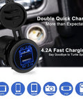 Heavy Duty 12V Usb Adapter With Dual 2.1A Fast Charge Ports And Glowing Blue Led Light waterproof plug for car and truck.