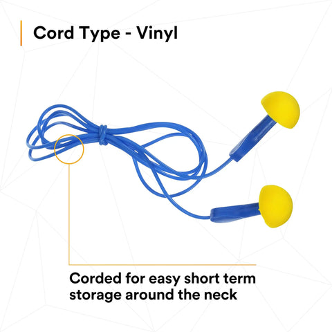 Express Pod Plugs Ear Plugs Corded Push To Fit With Blue Grips And Pillow Pack, vinyl cord, yellow foam tips, hygienic isolation