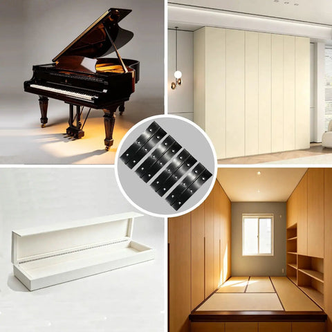 Beefy Black 304 Stainless Steel Continuous Piano Hinges 0.04 Inch Thick With Pre Drilled Holes 6 Inch Four Pack for pianos and cabinets.