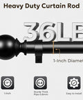 Heavy Duty 1 Inch Black Curtain Rod Adjustable From 48 To 86 Inches Indoor Outdoor Use Room Divider Modern Drapery Pole With Ball End Caps Durable Steel Pole