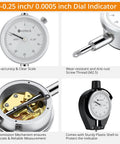 Front view of Neoteck dial bore gauge with chrome handle and 0-0.25 inch dial indicator.