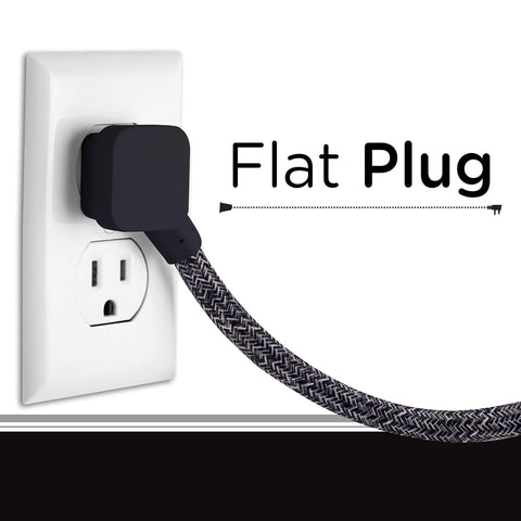 Go To Three Outlet Power Strip Surge Protector Kit With 10 Foot Braided Flat Extension Cords flat plug in wall outlet