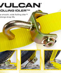 Heavy Duty Auto Hauler Car Tie Downs With Rolling Idler Three Cleat, 120 Inch Length, 4 Pack, Classic Yellow, close-up