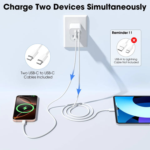 20W USB C Fast Charger Wall Block With 6 Ft Type C To USB C Cable For iPhone 17 16 15 Pro Max Air And iPad Pro Mini Universal PD 3.0 Fast Charging Up To Fifty Seven Percent In Thirty Minutes charging two devices simultaneously