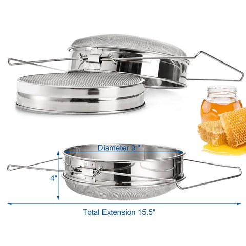 Stainless Steel Honey Strainer With Double Sieve For Beekeeping Gear, Mesh Filter Screen, 9 Inch Diameter, 4 Inch Depth, Rust Proof