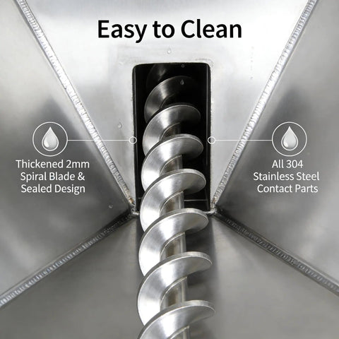 Rock Solid Automatic Screw Conveyor Feeder Machine With Food Grade Stainless Steel Auger spiral blade detail showing easy clean design.