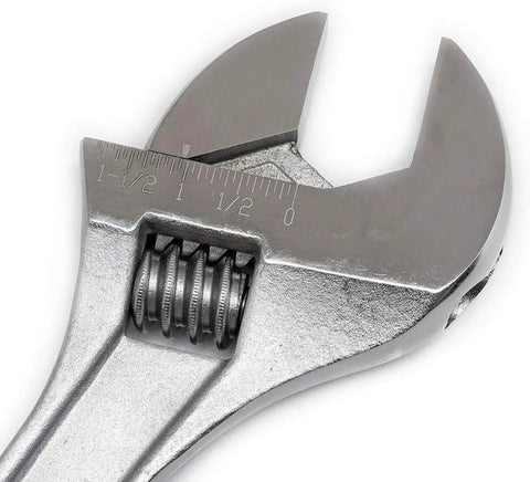 Close-up of adjustable tapered handle wrench with hex jaw for a secure grip ideal for DIY projects and home improvement garage tasks.