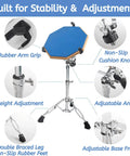 Youeon Heavy Duty Double Braced Snare Drum Stand With Stick Holder Fits 10 14 Inch Kicks Adjustable Height for Beginners and Pros Alike with adjustable features.
