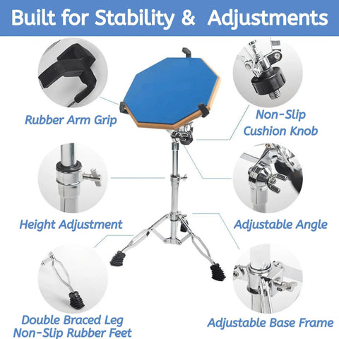 Youeon Heavy Duty Double Braced Snare Drum Stand With Stick Holder Fits 10 14 Inch Kicks Adjustable Height for Beginners and Pros Alike with adjustable features.