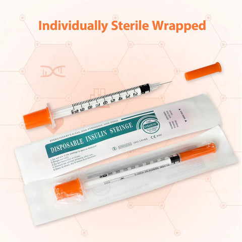 1ml U-100 Syringe With Needle 31G 5/16 Inch 8mm Pack of 30 Sterile, Individually Wrapped, LeakProof for Precise Dosing and Tiny Dose Injections, Great for Home Health Care and Medical Labs, sterile wrapped syringe