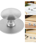 Removable Stainless Steel Cabinet Handles With Self Adhesive Backing No Drill No-Punch Stick-On Pulls For Sliding Glass Doors And Cabinets Easy Install Hardware For Living Spaces 5 Pack, silver round pull close-up