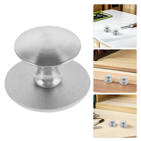 Removable Stainless Steel Cabinet Handles With Self Adhesive Backing No Drill No-Punch Stick-On Pulls For Sliding Glass Doors And Cabinets Easy Install Hardware For Living Spaces 5 Pack, silver round pull close-up