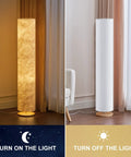 52 Inch Soft Light Floor Lamp With Slim Modern Design Cozy Warm 3000K LED Glow Tyvek Fabric Shade Two Bulbs Included Standing Floor Lamp for Living Room Bedroom Game Room No Fuss Setup Low Heat Energy Efficient shown lit and unlit