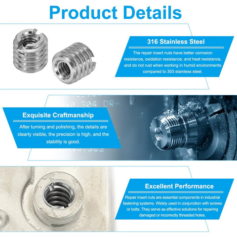 PATIKIL 316 stainless steel thread adapter sleeve reducing nut set, 8 pcs, M8x1.25 male to M6x1 female.