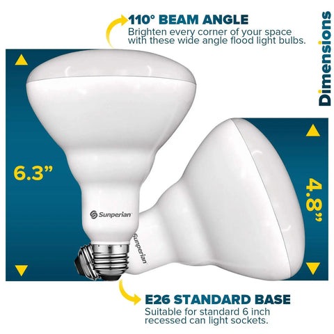 Six Pack BR40 LED Flood Light Bulbs 13W Equal 85W 3500K Natural White 1400 Lumens Dimmable Enclosed Fixture Rated