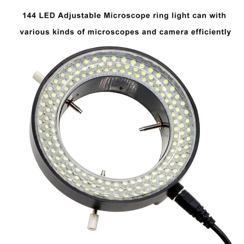 Pro Grade 144 LED Ring Light For Stereo Microscope Illuminator With Adjustable Brightness Dimmer Switch Ideal For Industry Camera Work And Lab Precision Lighting black LED ring light