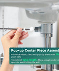 Big Time Bathroom Sink Pop Up Drain Fix Kit Featuring Heavy Duty Chrome Pivot Rod Assembly and center piece with pivot balls.