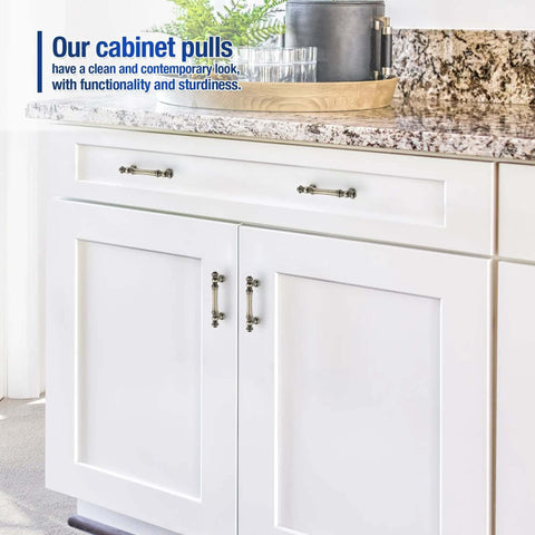 Antique Silver Cabinet Handles 3 Inch Centers Rock Solid Zinc Alloy Drawer Pulls With Hella Durable Rust Resistant Finish Top Tier Kitchen And Bathroom Furniture Hardware 10 Pack on white cabinet doors.