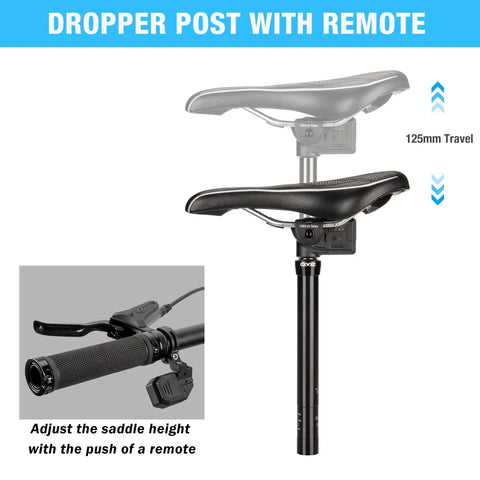 Wireless Dropper Post With Remote For Mountain Bikes Gravel Rigs And E Bikes Fits 27.2mm 30.9mm 31.6mm Seats 125mm Travel
