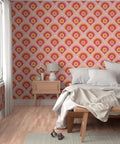 Bold Pink Geometric Sun Wallpaper With Matte Linen Texture Paste To Paper Accent Wall Roll Hella Durable Home Decor in a bedroom.