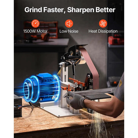 Badass 1500W Two Horsepower Belt Sander Grinder with 1500W motor and adjustable speed for metalworking and knife making.