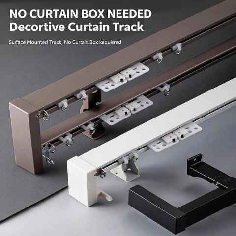 Wall Mount Curtain Rod Set With Wraparound Track And Double Aluminum Rails, 300cm white finish