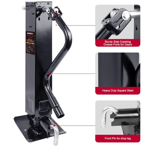 Heavy Duty 12000 Lbs Trailer Jack With WeldOn Square Tube Sidewind Crank 12.5 Inch Vertical Travel Drop Leg And Foot Plate For RVs