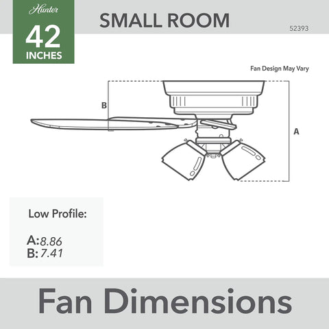 Diagram of 42 Inch Indoor Ceiling Fan With LED Light Kit, Matte Black, 5 Blade, Low Profile Flush Mount, Pull Chain, No Remote