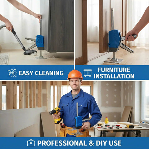 Blue two-pack labor-saving furniture jack lift with debris shield; dual-release, 8.27-inch lift, 440 lb capacity