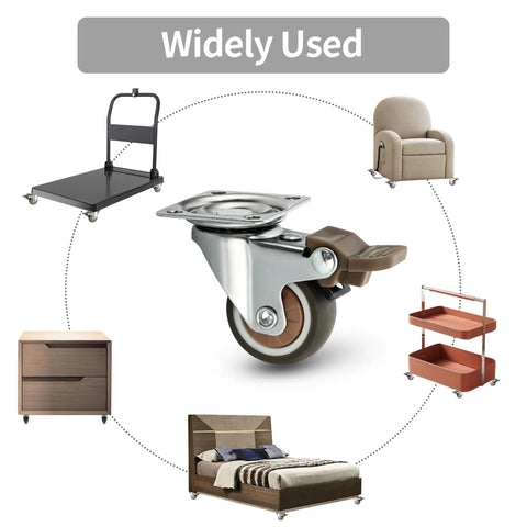 Tough As Nails 1.5 Inch Swivel Casters Set Of Four Heavy Duty Rolling Wheels With Reliable Brake shown on furniture and carts.