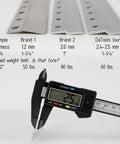 Heavy Duty Z Bar Picture Hanging Kit 12 Inch French Cleat Wall Mounts comparison of thickness testing with digital caliper.