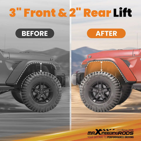 Comparison image showing 3 Inch Front 2 Inch Rear Leveling Lift Kit For Chevy Colorado GMC Canyon 2015-2022 before and after installation.
