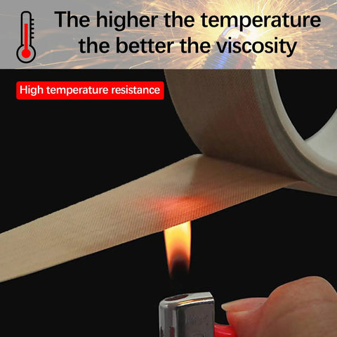 Nonstick PTFE Glass Cloth Tape Five Mil Thick Three Quarters Inch Wide Thirty Three Yards High Temperature Adhesive shown resisting flame
