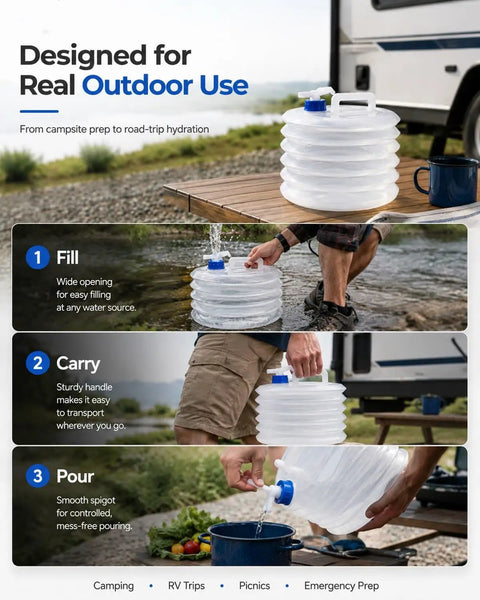 Grab And Go Collapsible Water Container With Spigot For Camping And RV Trips Foldable 3L Water Storage Tank Portable Pouring