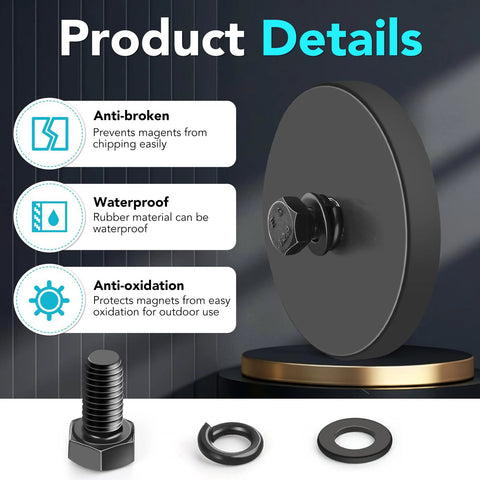DIYMAG rubber-coated mounting magnets, 4 pcs with M5 threaded studs, side view