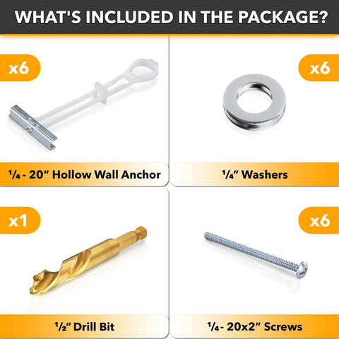 Steel Stud TV Mounting Kit With Heavy Duty Anchors Holds Up To Two Hundred Pounds On Steel Studs Includes Six Elephant Anchors One Quarter Inch And Titanium Coated Pilot Head Drill Bit For Precise Easy Installation.