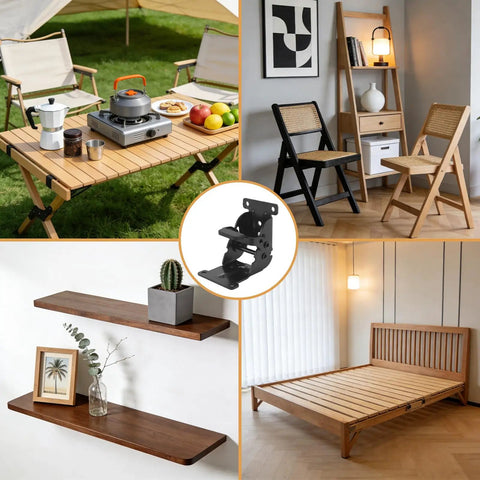 Built Tough 15 Pack Folding Hinges Self Locking Brackets With All Screws Quick Zero To Ninety To One Eighty Setup Cold Rolled Steel used with furniture.