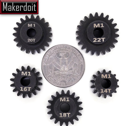 RC Pinion Gear Set 5mm 14T 16T 18T 20T 22T for 5mm Shaft with quarter for scale, M1 Mod1 gears for RC cars upgrade