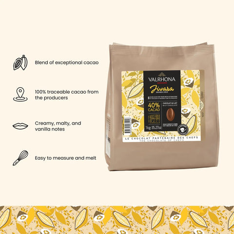 Creamy Milk Chocolate Feves For Baking 40 Percent Cacao No Fuss Melt And Temper Vanilla Malt Notes Perfect For Cookies Mousse Frostings And Candies Pack Of Two One Kilogram Bags image of chocolate bag