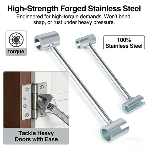 Heavy Duty Steel Double Ended Door Hinge Repair Wrench For Quick And DIY Gap Fixes In Homes And Biz, Adjustable Hinge Gap Tool Set For Residential And Commercial Use, 2 Pack, shown in close-up view.