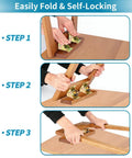 Heavy Duty Steel Folding Brackets Self Locking 90 Degree Hinge Kit With Mounting Screws for Tables, showing assembly steps with hands.