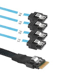 Slimline SAS 4.0 SFF8654 4i 38 Pin Host To SATA 7 Pin Cable For Internal Drives Ideal For Servers And PCs Fast Data Transmission X4 Target Connector 0.5M Length, four SATA ends