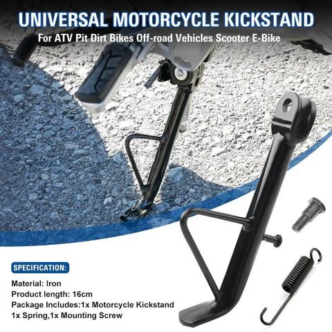 Sixteen Centimeter Universal Motorcycle Kickstand Foot Side Stand Support for ATV Dirt Bikes Off Road Vehicles Scooters and EBike Heavy Duty Iron Construction for Maximum Stability