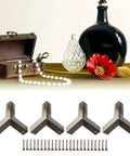 Antique Bronze Corner Protectors For Jewelry Boxes And Wooden Chests, 33mm Zinc Alloy Hardware With Nails displayed with vintage decor