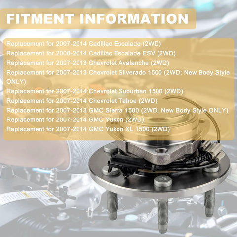 Pair Of Front Wheel Hub And Bearing Assemblies 515097 Direct Replacement For 2007 To 2014 2WD Vehicles Front Hubs For Large GM