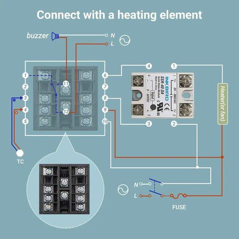 Diagram for High Voltage PID Temperature Controller Kit For 100 To 240 VAC Input With SSR 40DA Solid State Relay K Type Thermocouple