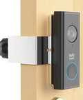 Anti Theft Doorbell Mount For Eufy Video Doorbell C210 No Drill Rust Proof Keeps Doorbell Sensor Clear Inward Swing Ready Ideal For Home Apartment Office Renters Easy Install Silver on wooden door