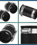 2 Pack Flexible TPE Couplings With Stainless Steel Clamps For Plastic And Copper Plumbing, 1 Inch Black, four product views.