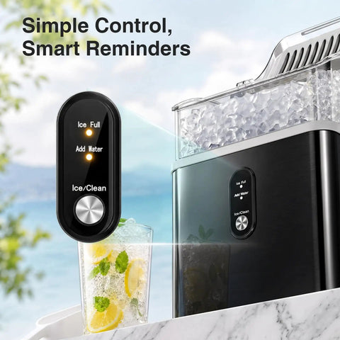Countertop Nugget Ice Maker Cranks Out 35 Pounds Of Snap Bubble Ice Daily with simple controls and clean indicator.